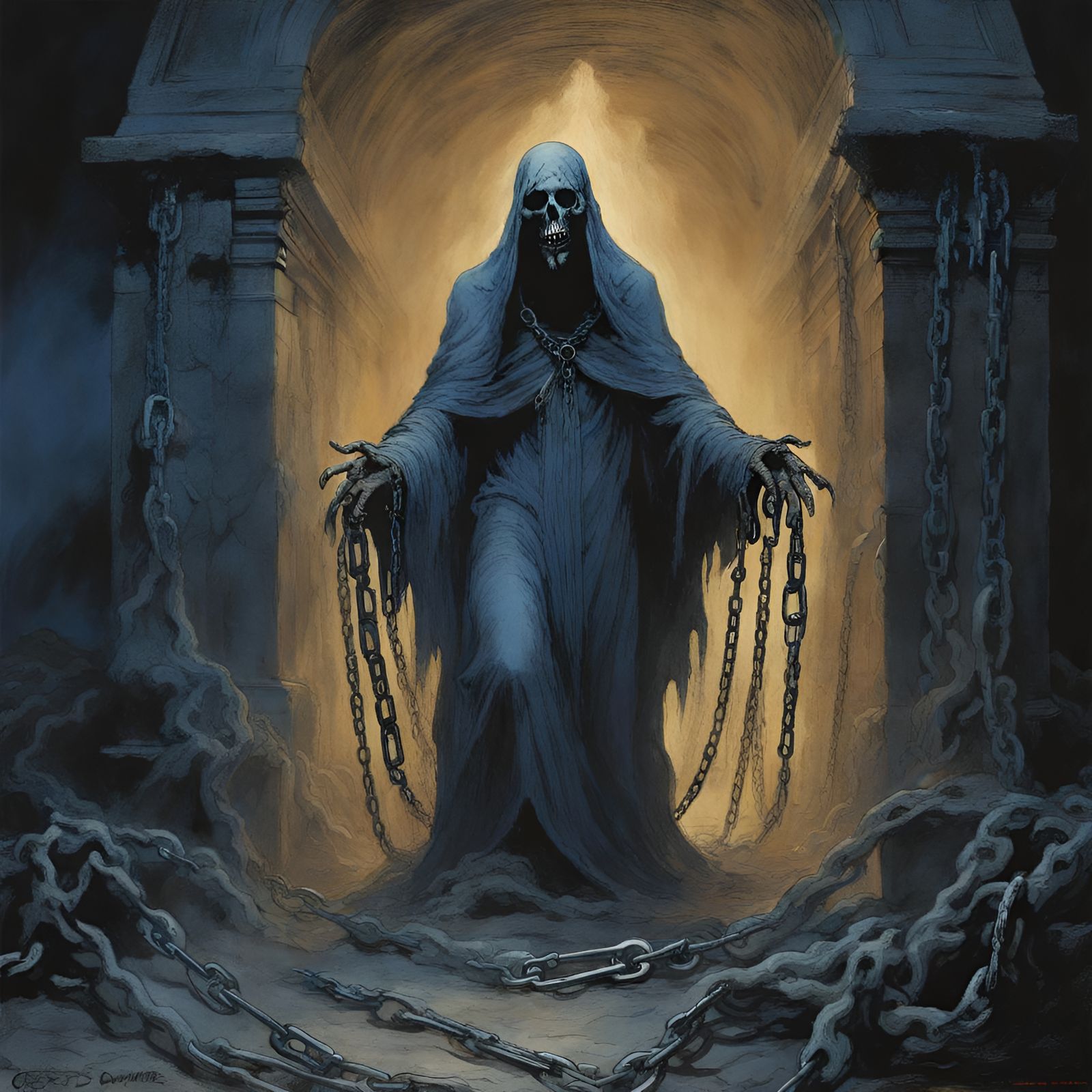 Chained Ghost Roams Hell in Eerie Magazine Style