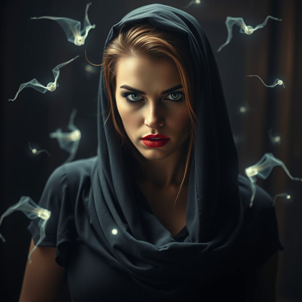 Spirits of Dark Energy Swirl Around a Fierce Sorceress in a ...