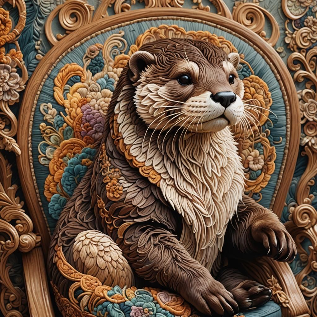 Otter Needlepoint Portrait in Renaissance Style