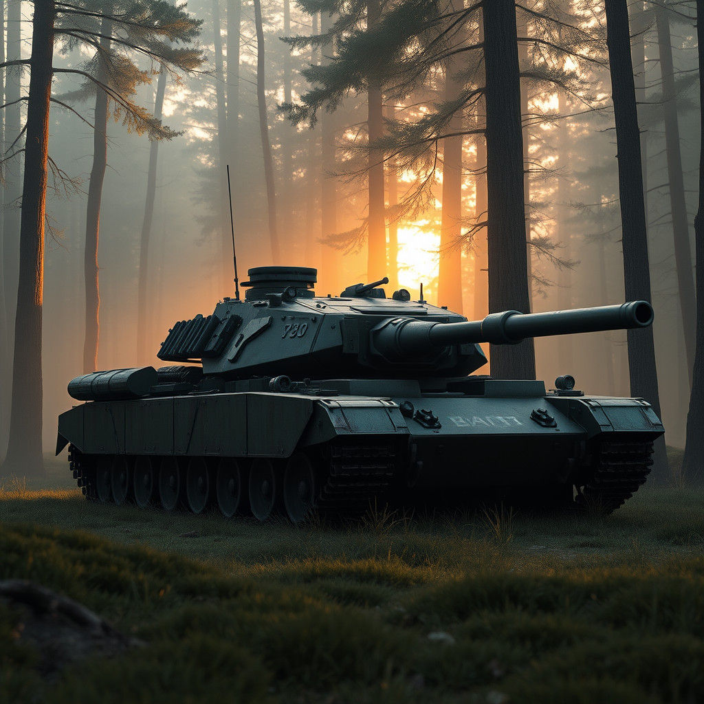 M4A3 Tank on Forest Edge in Matte Painting Style