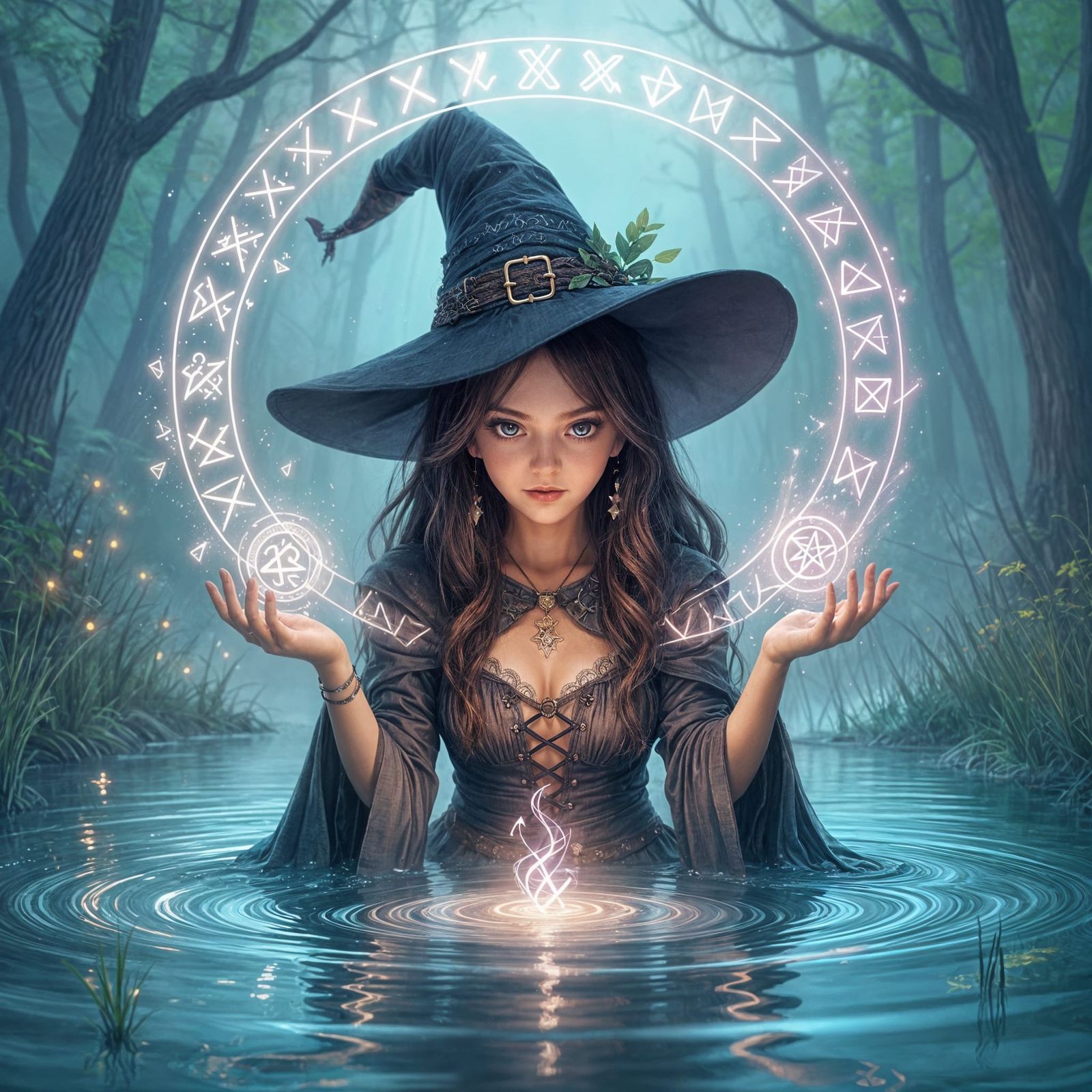 Magical Witch Drawing Runes in Fantasy Art