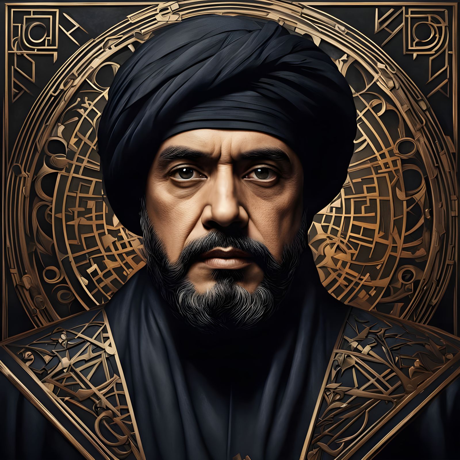 Harun al-Rashid's Royal Portrait in Dark Calligraphy