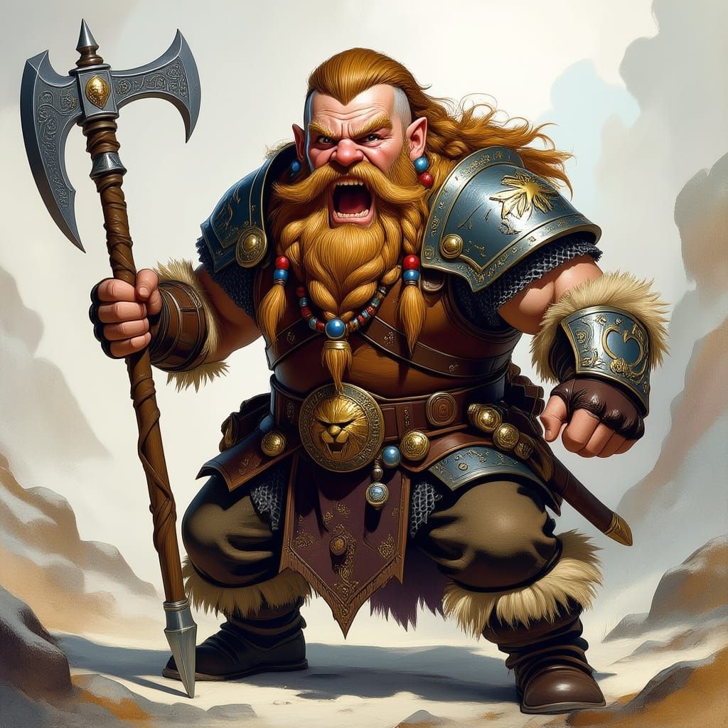 Dwarf Warrior Charging With Lion Halberd