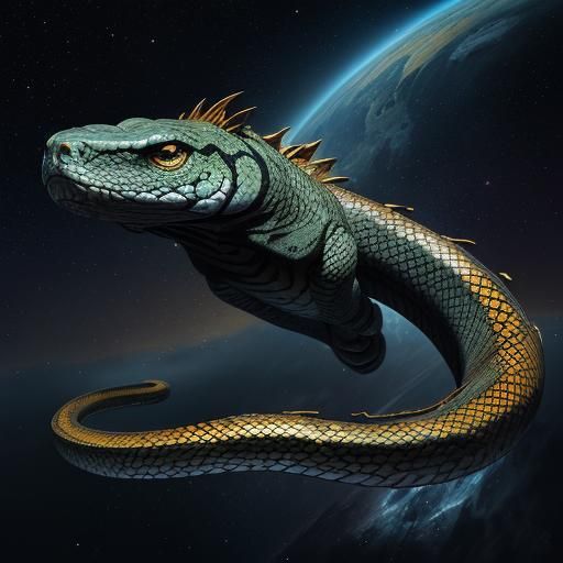 Tiger Snake Hybrid in Deep Space, Detailed Digital Art