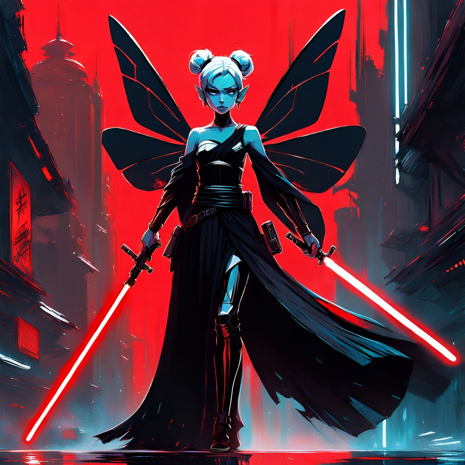 Expressionist Star Wars Sith Tinkerbell with Lightsaber