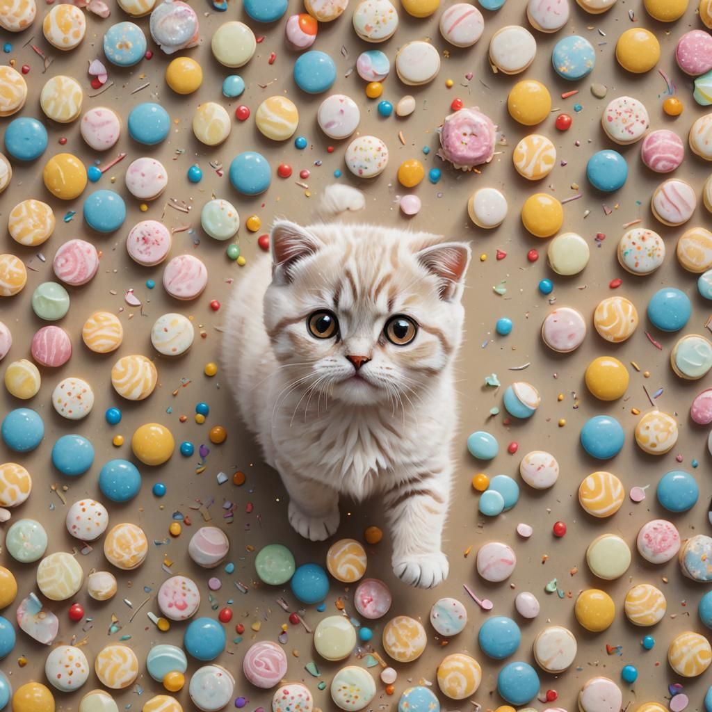 Cute Scottish Fold Kitten with Candies