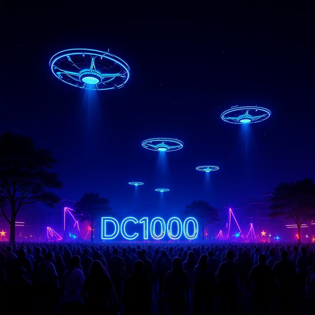 Futuristic Drone Show in Cyberpunk Style