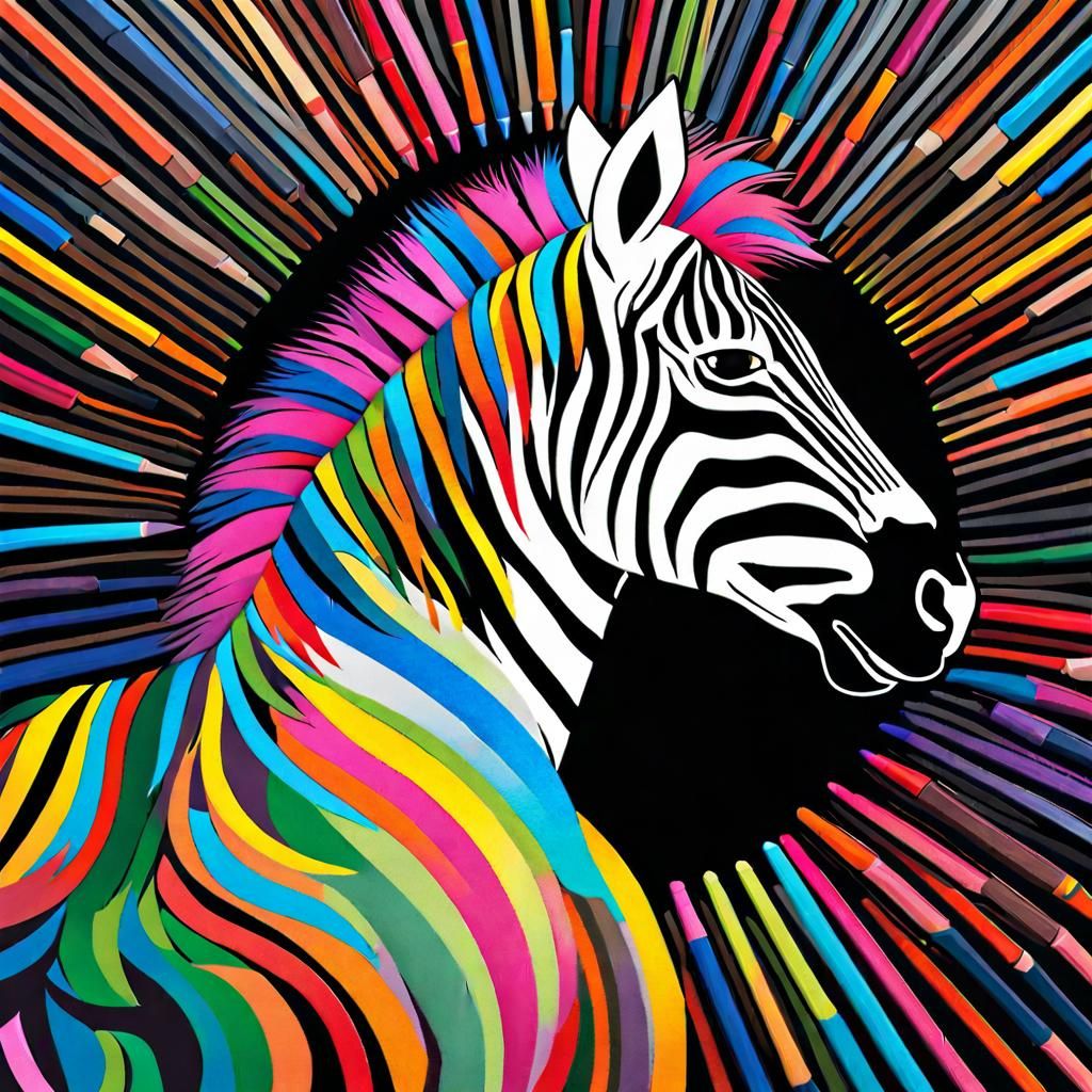 Colorful Zebra in Winter Coat Crayon Drawing