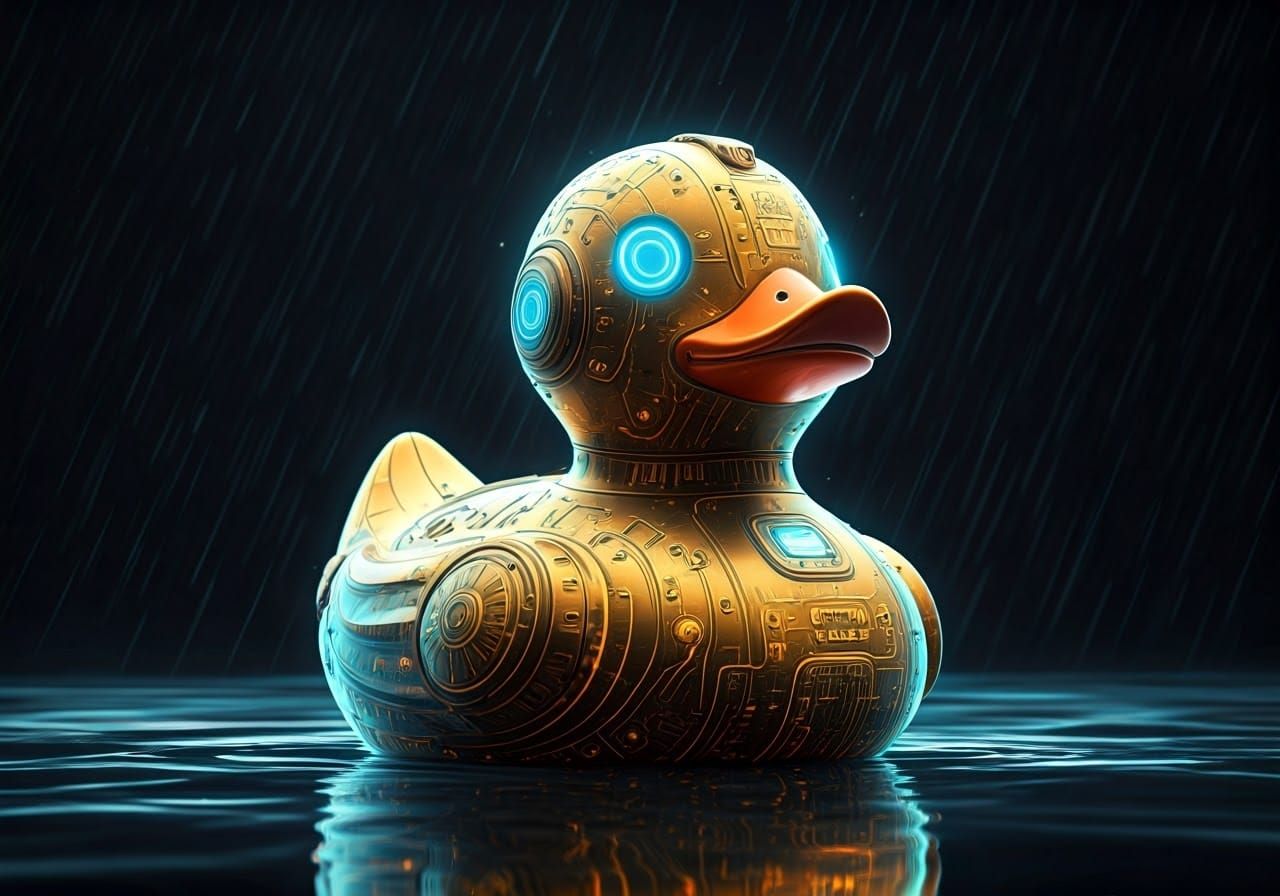 Liquid-Gold Rubber Duck with Holographic Interface and Neon ...