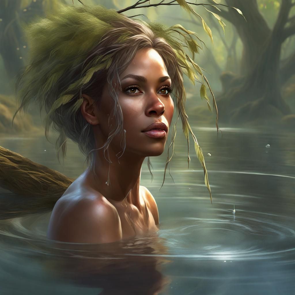 Dryad Fishing in Crystal River, Detailed Digital Portrait