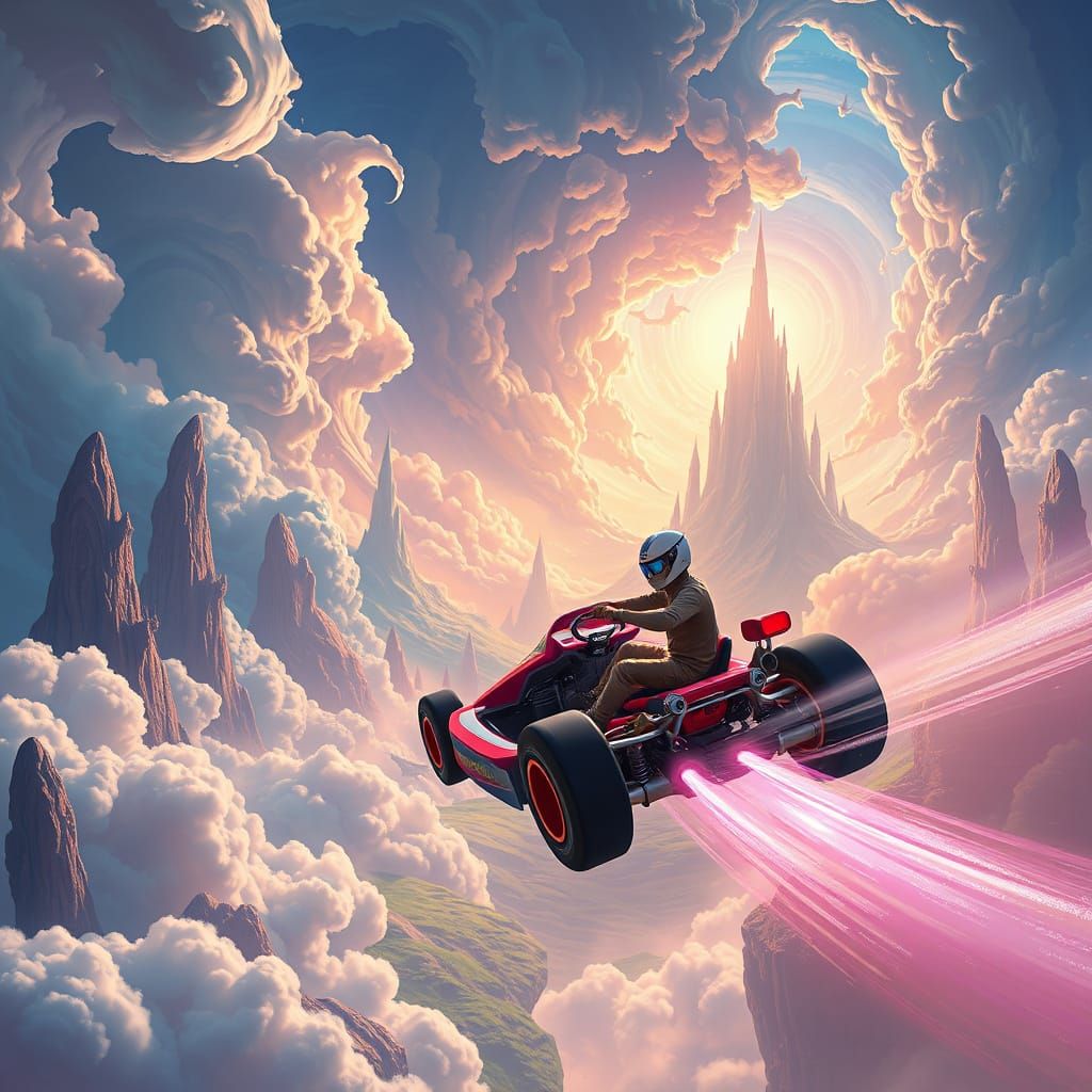 Dreamlike Kart Rider in a Kaleidoscope of Colors