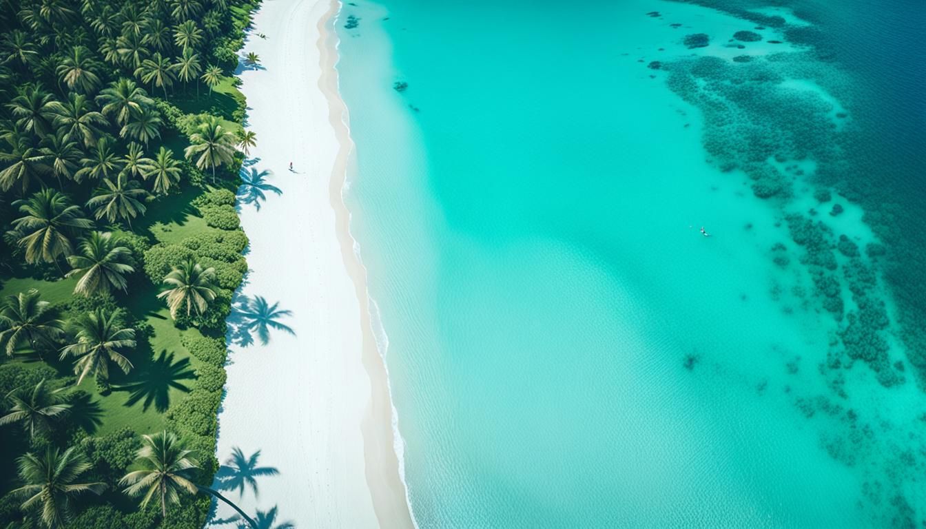 Tropical Beach Aerial View: Cinematic Film Still
