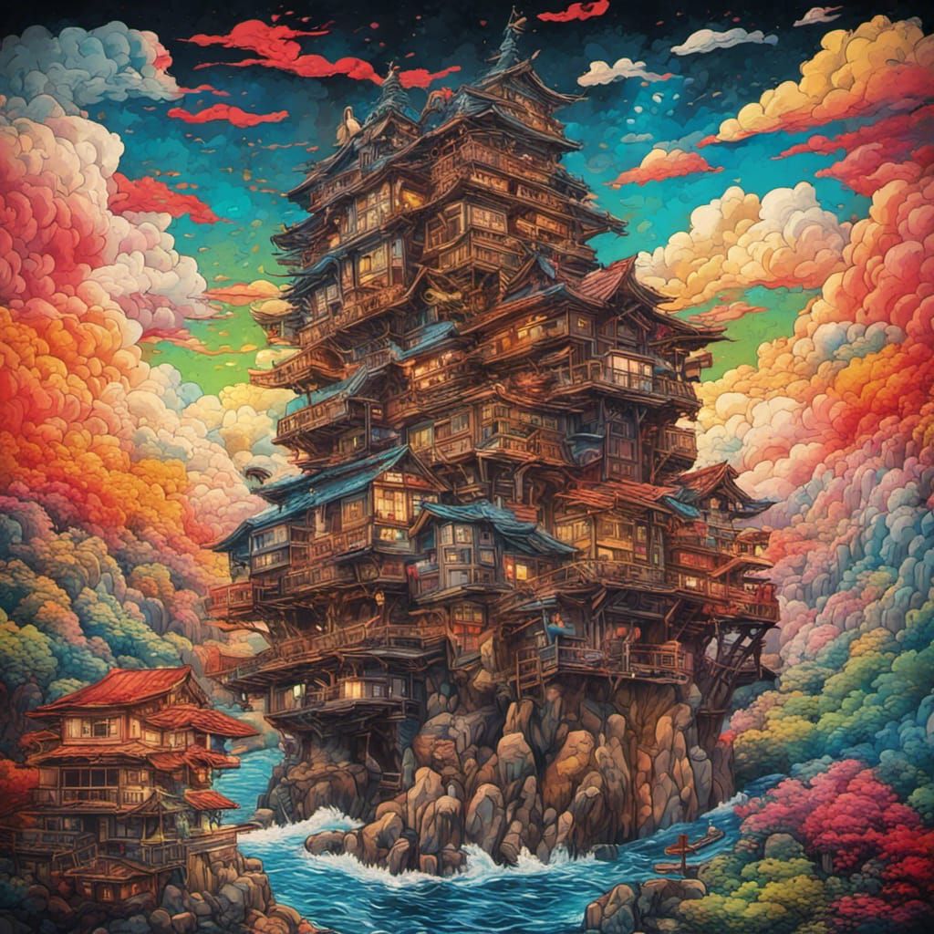 Howl's Moving Castle Japanese Wood Block Print