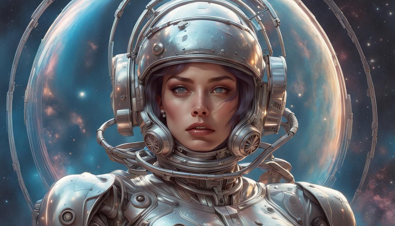 Retro-Futuristic Robot Girl in Space: Sorayama Style