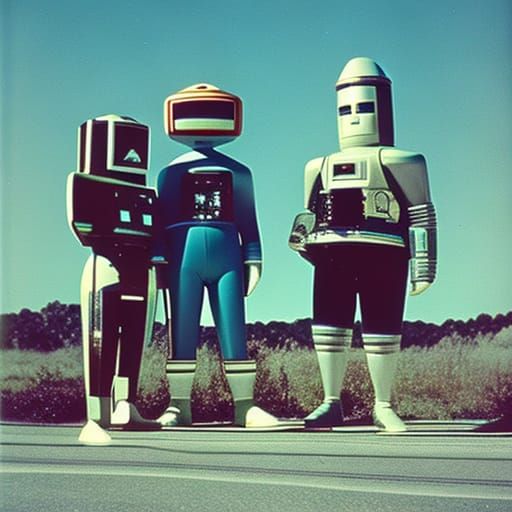 1970s Space Chatbot Robots on Polaroid Film