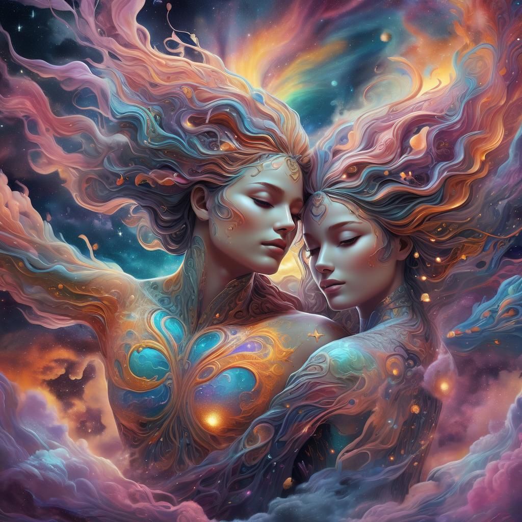 Cosmic Embrace: Surreal Astral Hearts in Vibrant Hues
