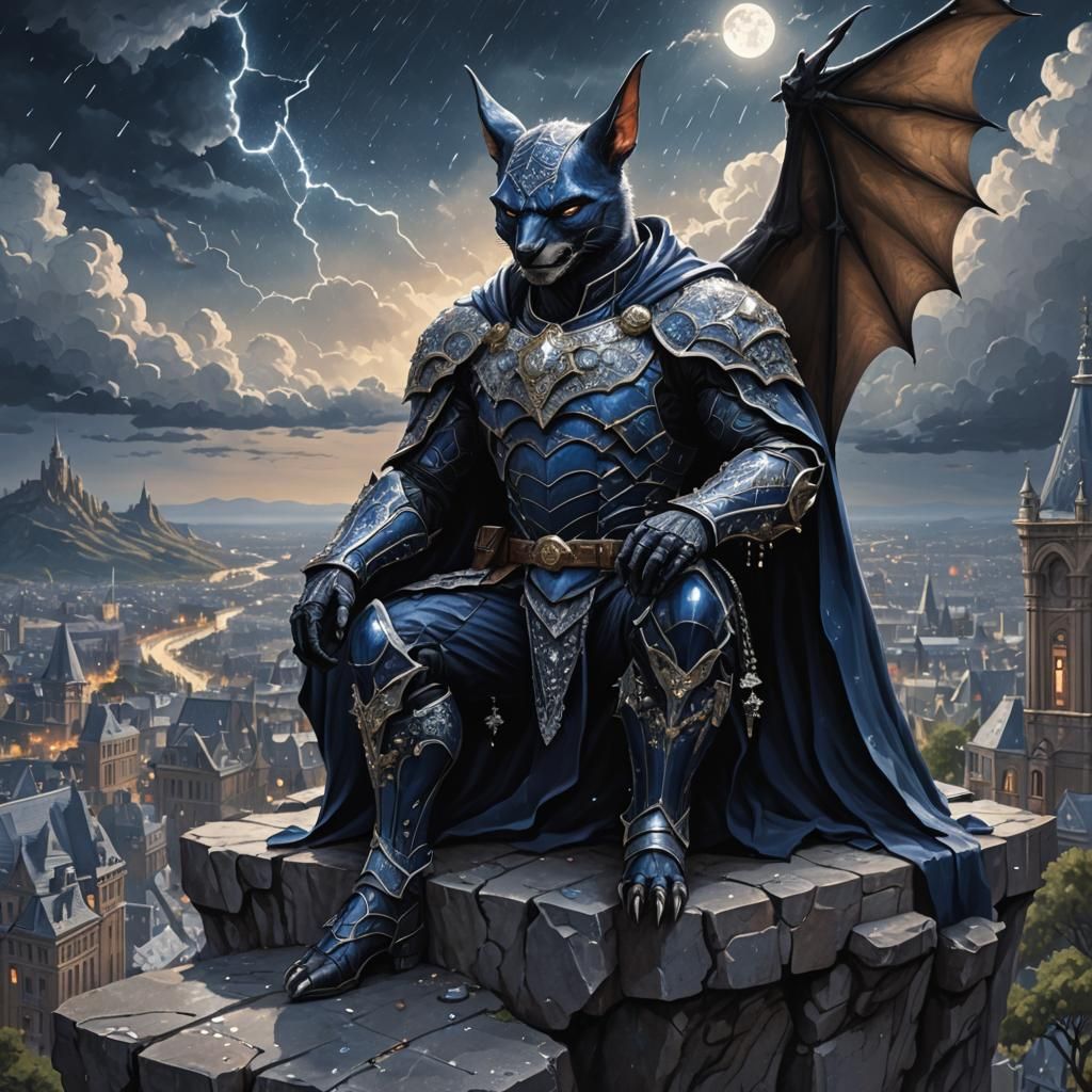 Anthro Bat on Throne Overlooking Victorian City