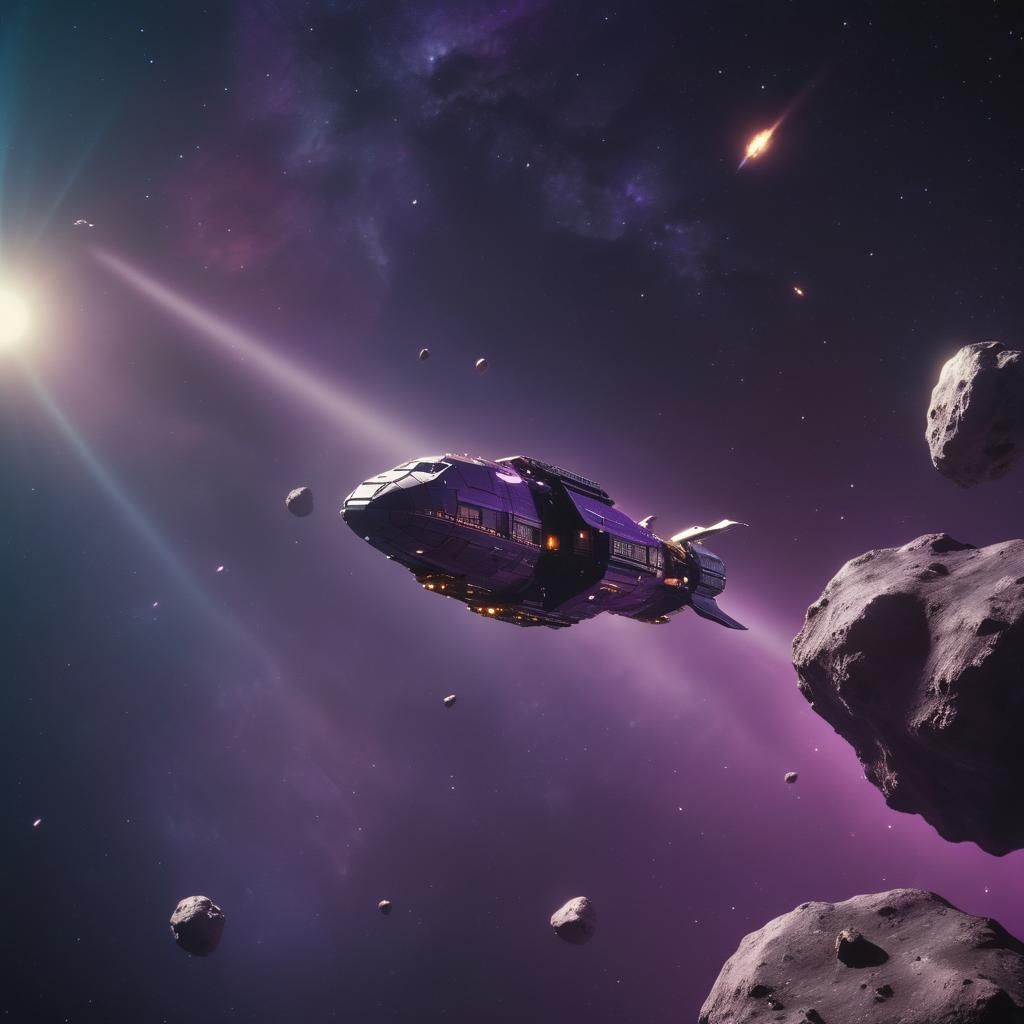 Futuristic Starship Cruises Through Deep Purple Space