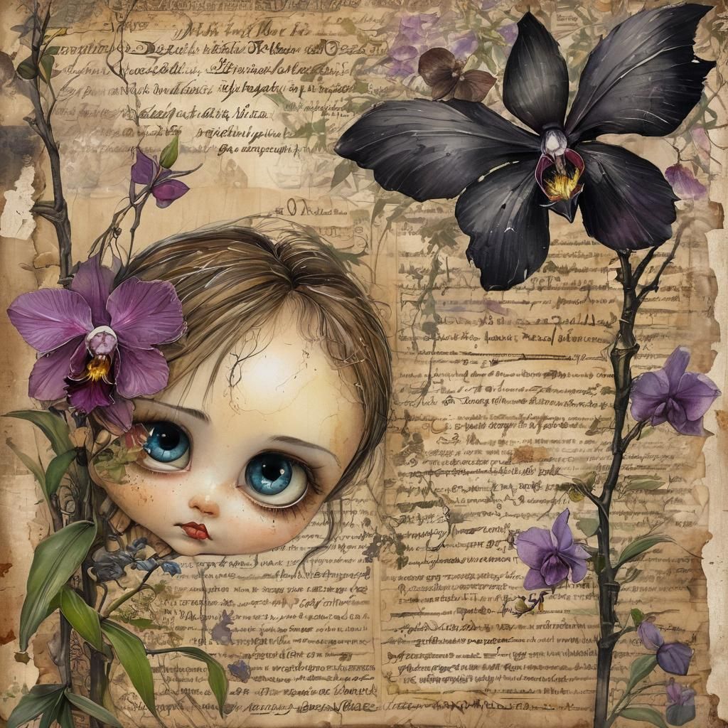Gothic Orchid Baby in Watercolor Style