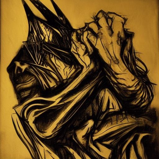 Dark Romanticism: Weary Figure and Twisted Creatures