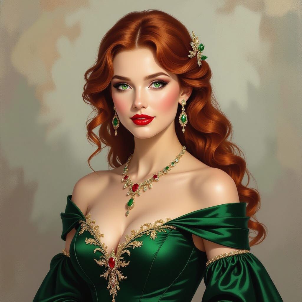 Scottish Highland Princess in Dark Green Evening Gown
