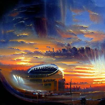 Sunrise Over Football Stadium as Oil Painting