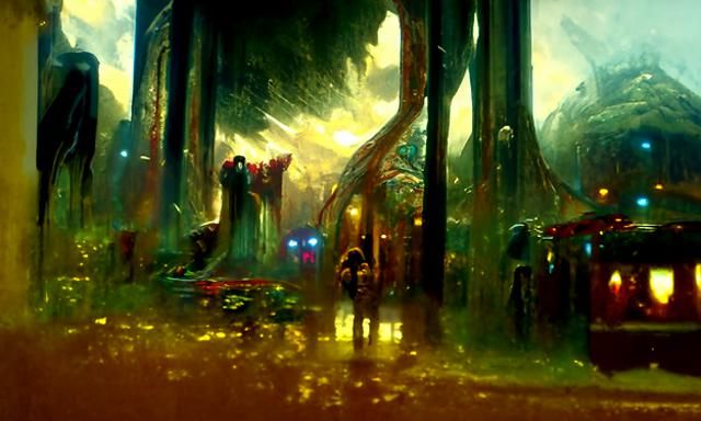 Ethereal Cyberpunk Rainforest with Mages
