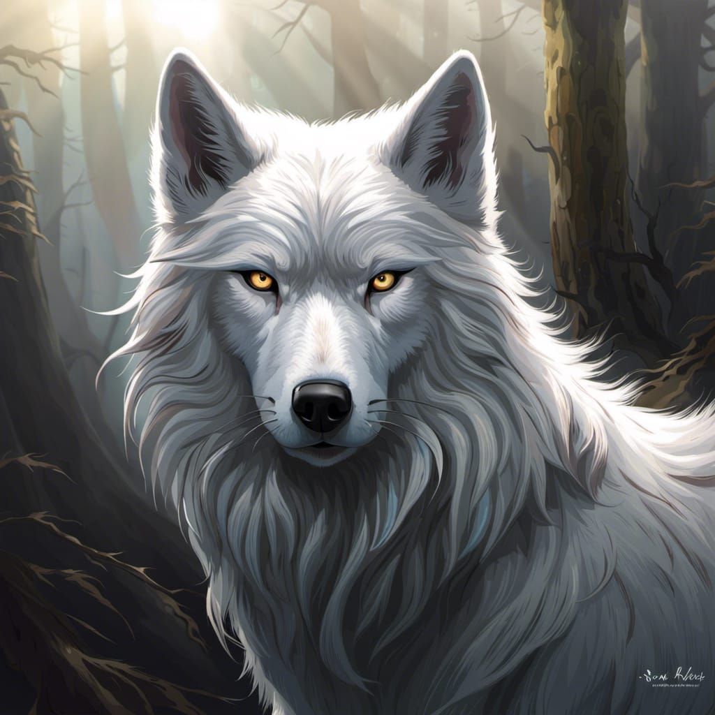 Ethereal Ghost Wolf Portrait in Digital Art Style