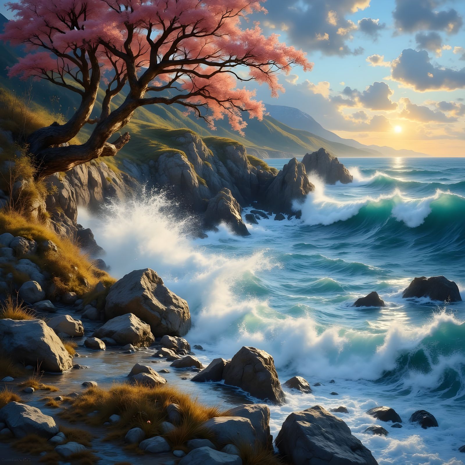 Ethereal Coastal Scene in Vibrant Ink