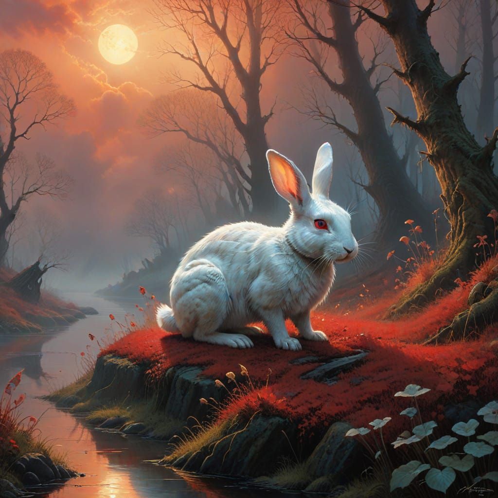 Ethereal White Rabbit with Golden Glow