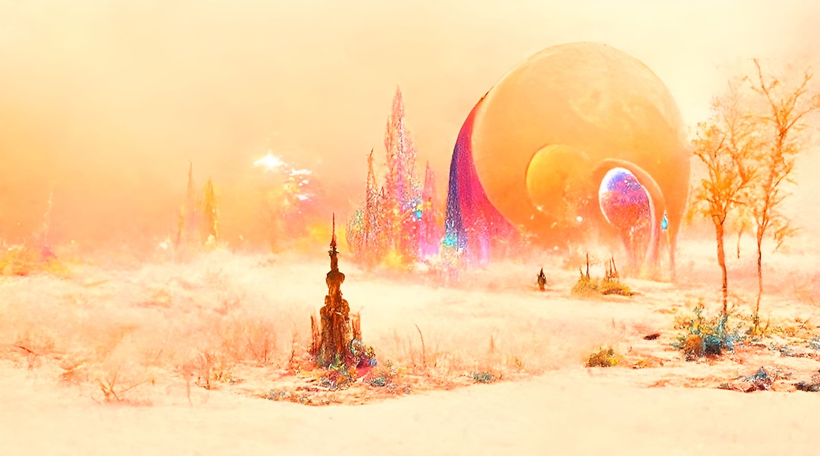 Magical Fantasy Landscape with Glowing Lights