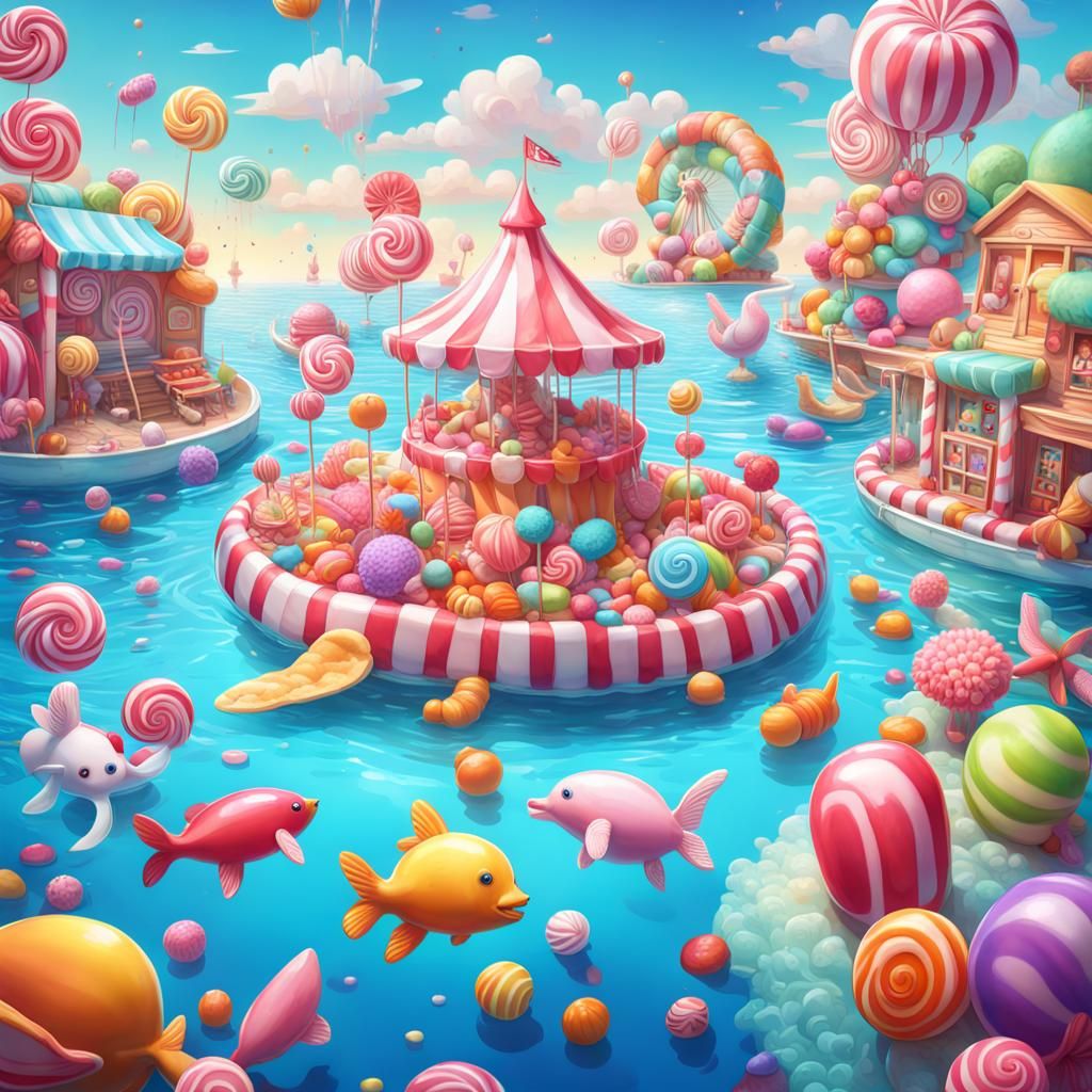 Candy Petting Zoo in the Sea: Digital Illustration