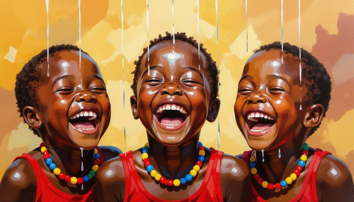 Joyful African Children Laughing in Impressionist Style