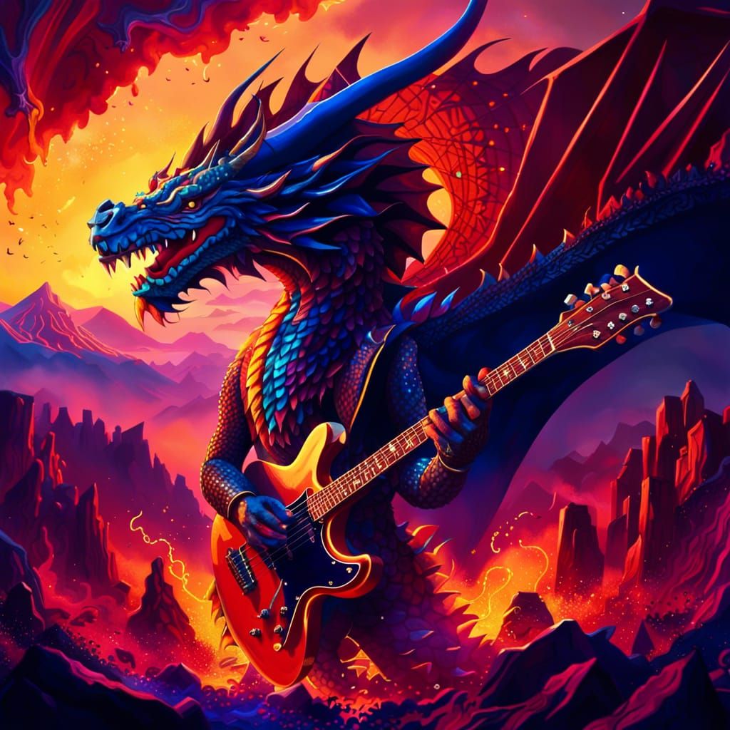 Dragon Shreds Guitar on Stage: A Digital Matte Painting