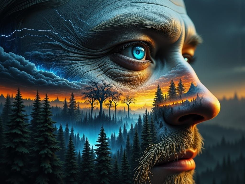 Surreal World Inside Water Drop, Lightning Sky