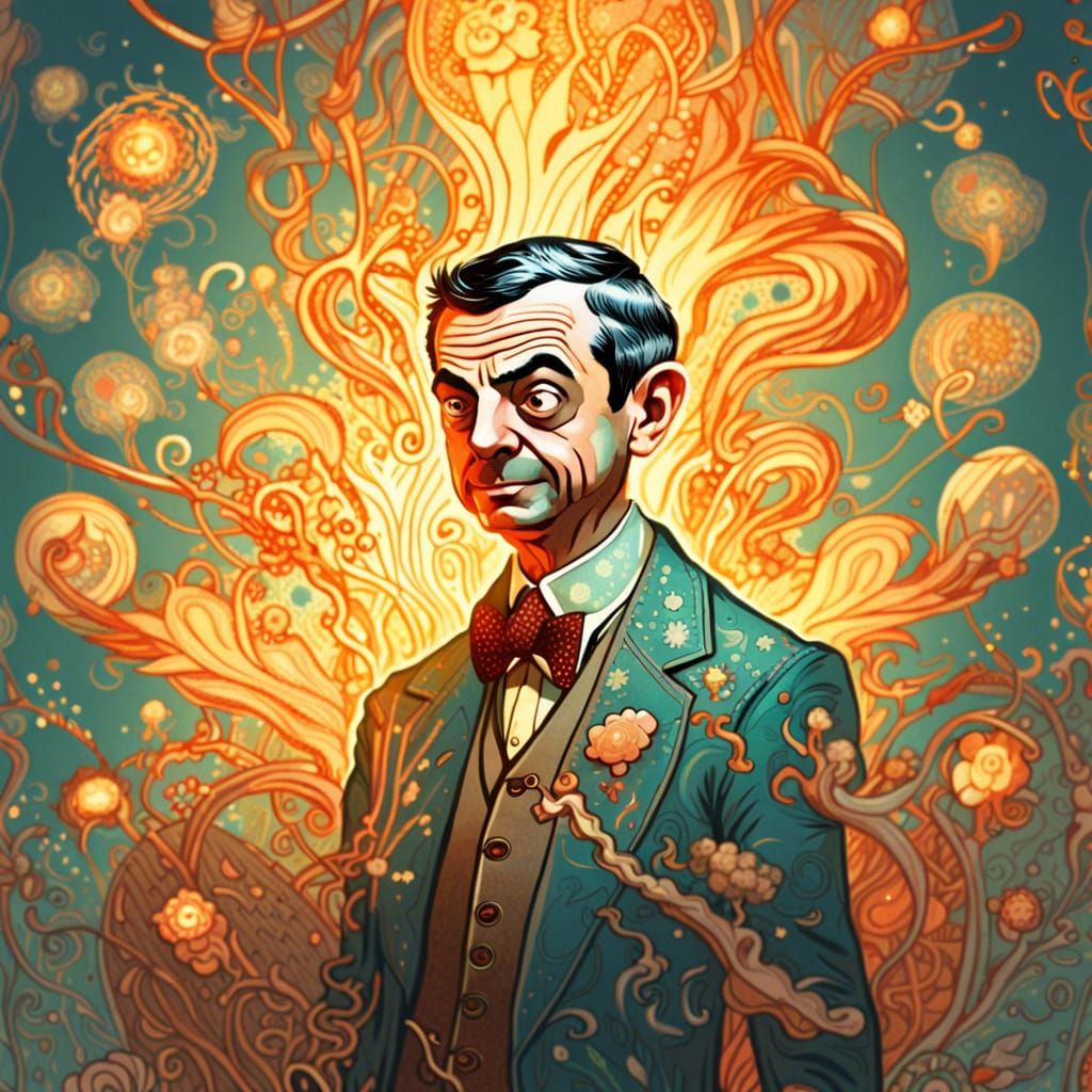 Flaming Surprised Mr. Bean: Intricate Concept Art