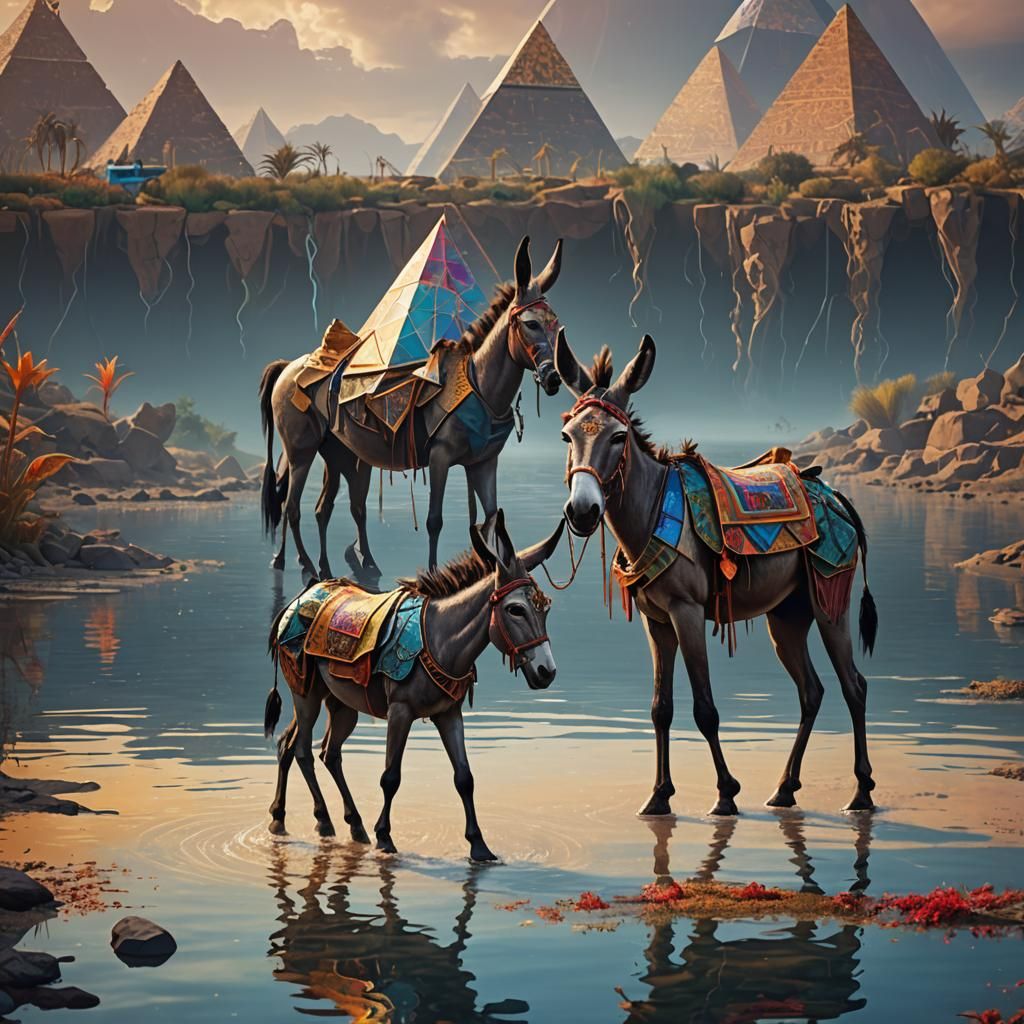 Abstract Donkey Walking on Water at Sunset