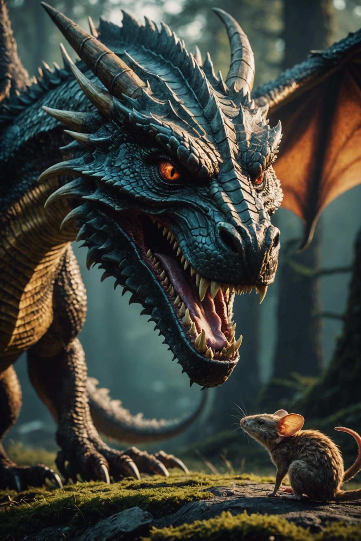 Dragon and Mouse Face Off in Cinematic Style