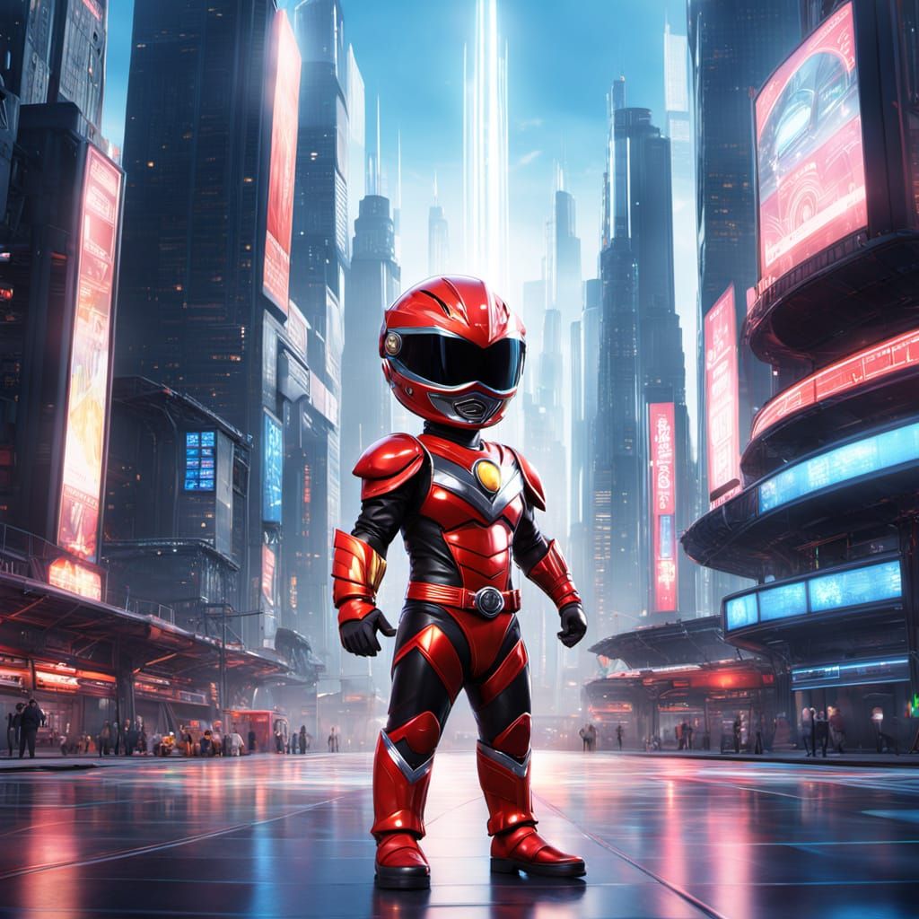 Chubby Cheeked Hero in Power Ranger Suit