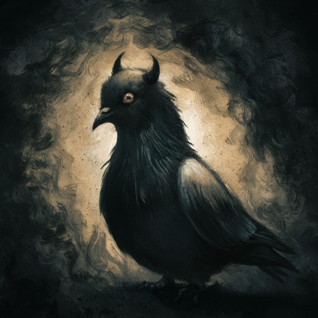 Menacing Shadow Pigeon in Haunting Fine Art Style