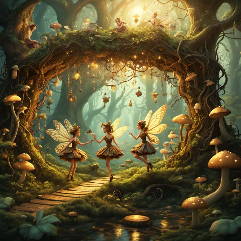 Enchanted Steampunk Forest with Whimsical Creatures