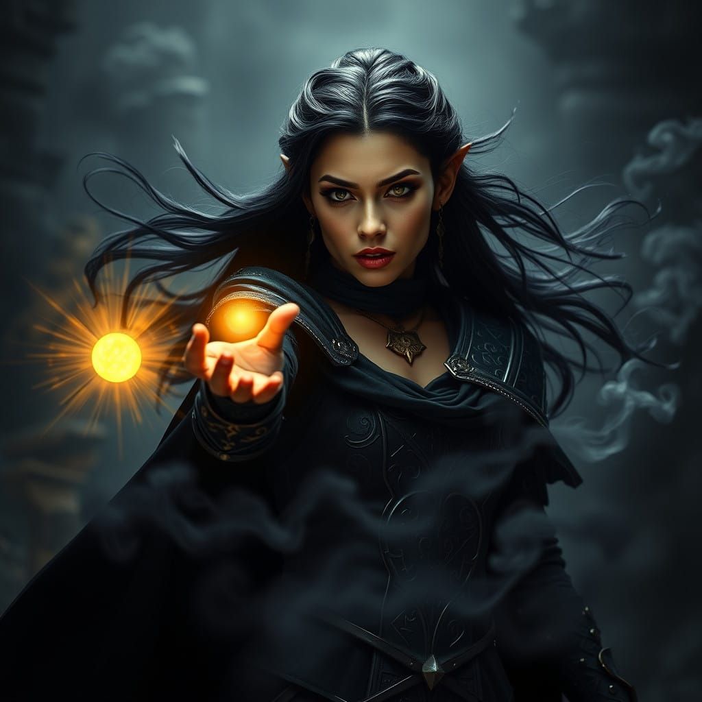 Ethereal Elven Warlock in Spellcasting Moment