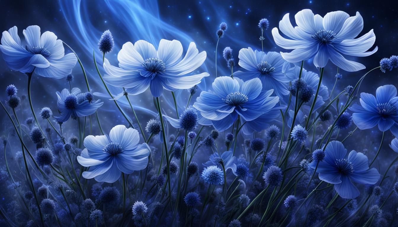 Celestial Blue Meadow Flower Bouquet in Splash Art