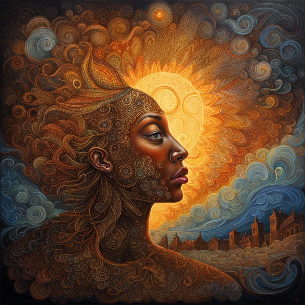 Sun's Voice: Hyperdetailed Sfumato Painting of Earth Contact