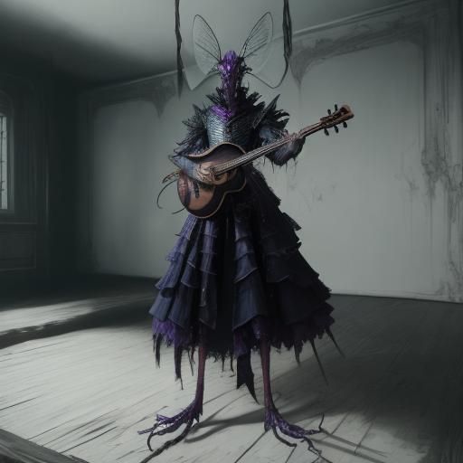 Creepy Humanoid Mosquito Plays Violin: Dark Fantasy Art