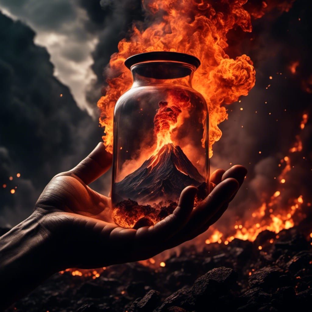 Volcanic Hourglass Hand in Fiery Digital Art