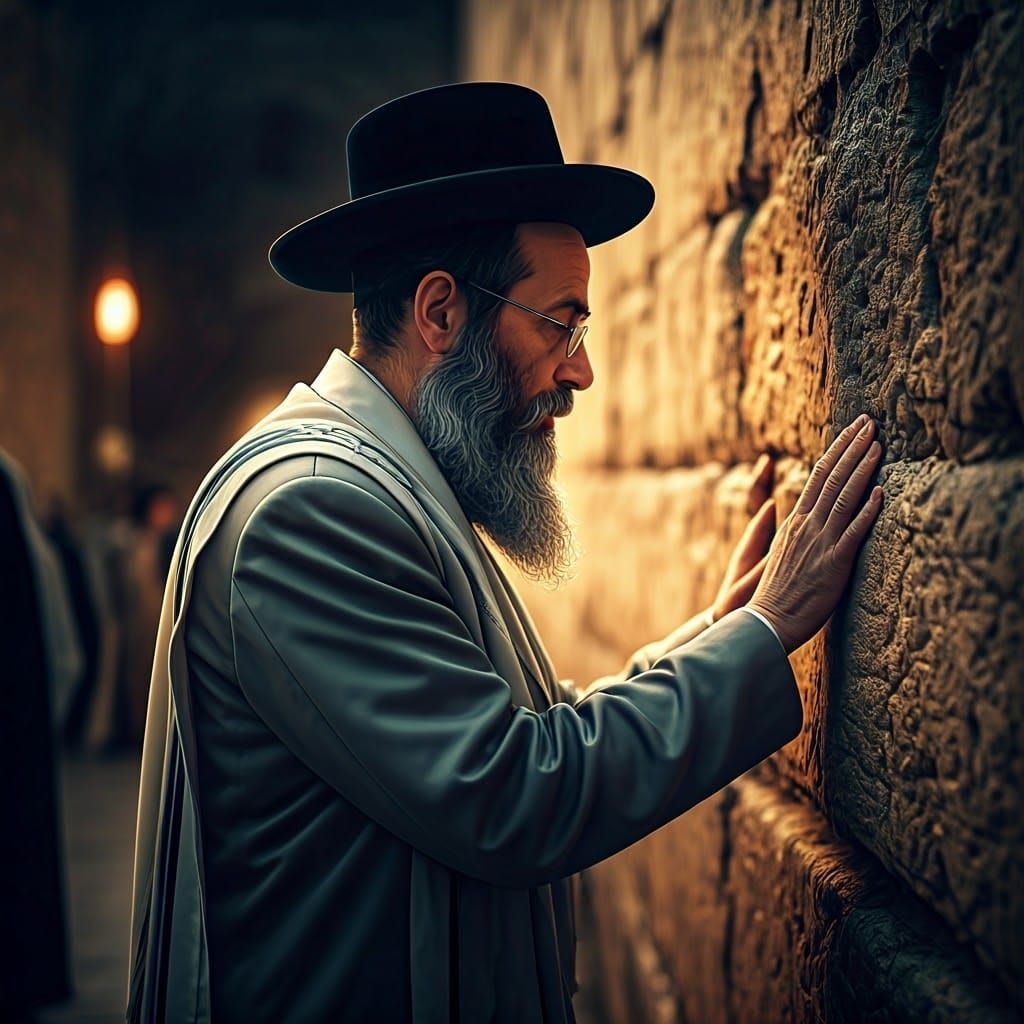 Devout Hasidic Man in Reverent Prayer at the Western Wall