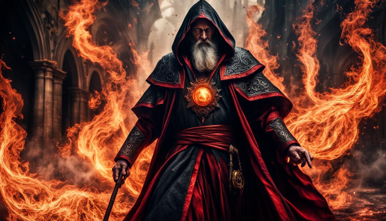 Mythical Wizard Emerging from Inferno