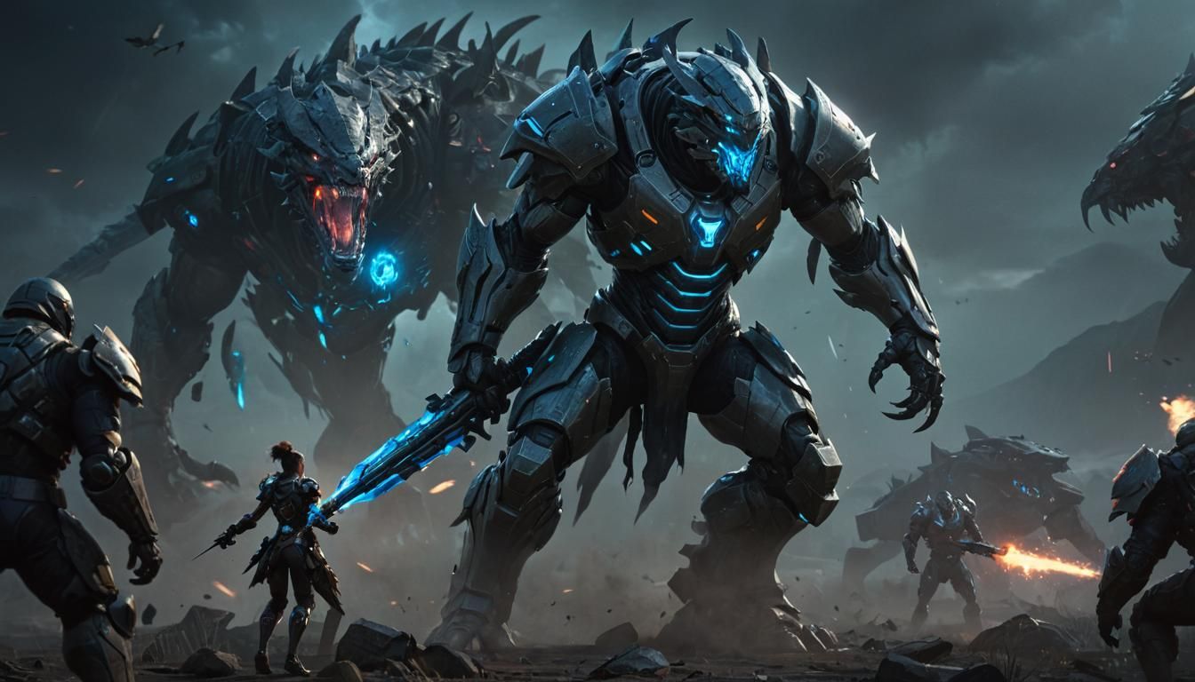 Warrior in Advanced Combat Armor, Beside a Deadly Warbeast