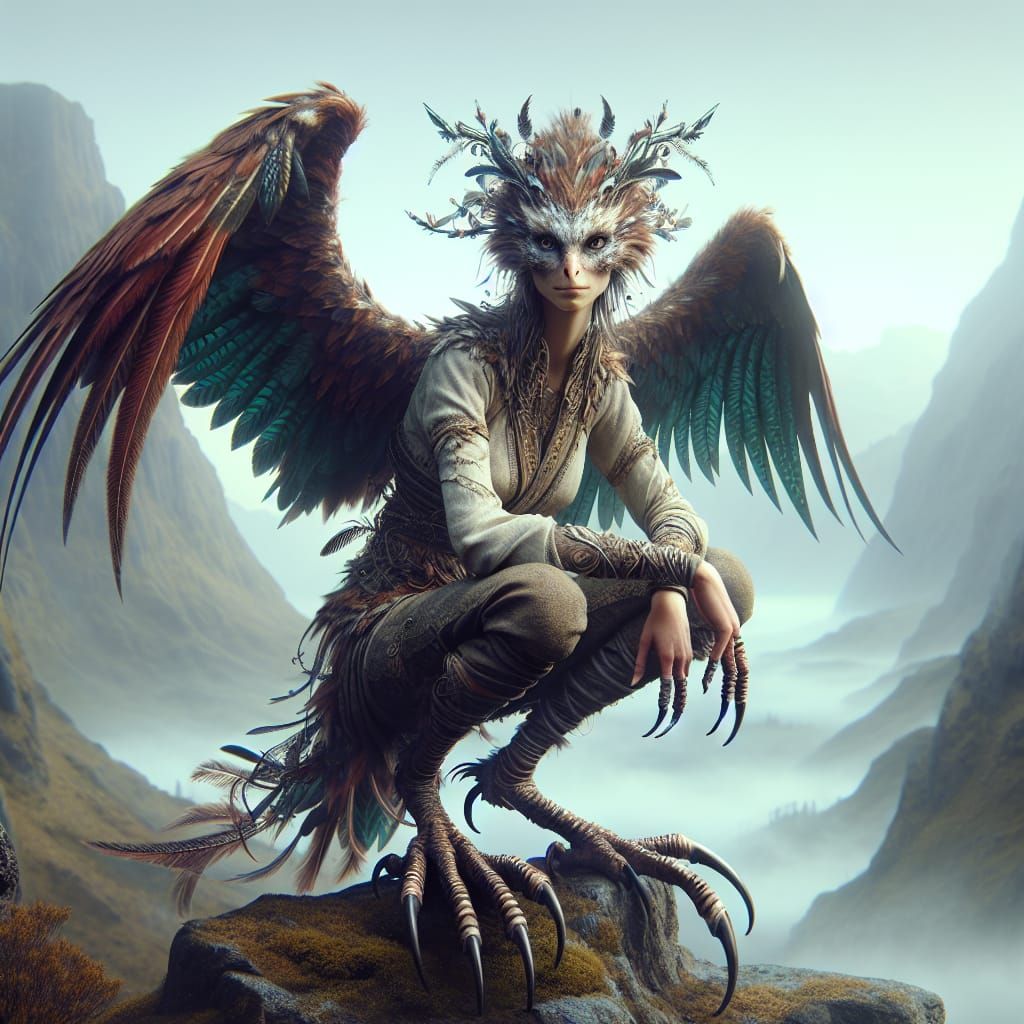 Fantasy Art: Bird-like Woman on a Cliff